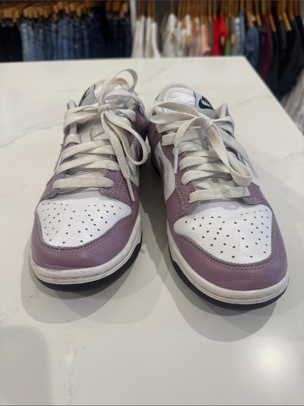 Nike White and Lavender Low-Top Sneakers
